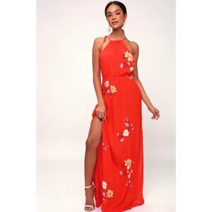 Capulet Lia Red Floral Print Maxi Dress Drawstring Detail High Neck Medium